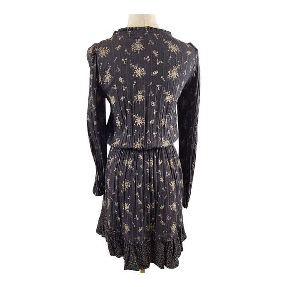 American Eagle Outfitters Small Mini Dress Cotton Brown and Tan Floral Faux Wrap - Picture 4 of 16